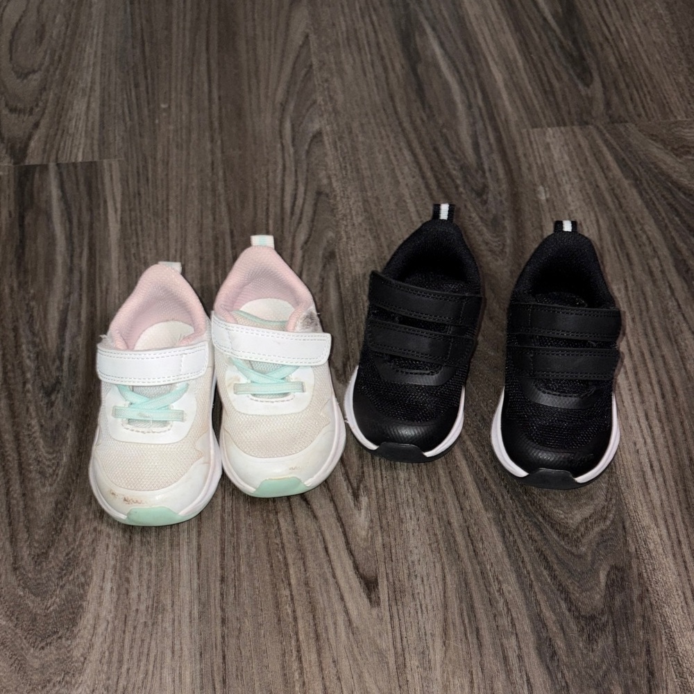 2 pairs of size 4 sneakers toddler/preK black and white